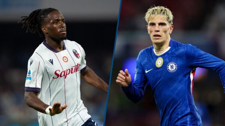 Split image - Jonathan Rowe of Bologna FC and Alejandro Garnacho of Chelsea