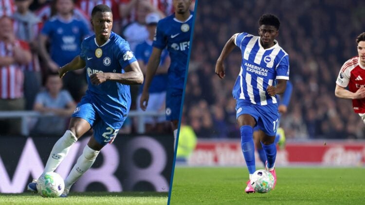 Split image - Moises Caicedo of Chelsea FC and Carlos Baleba of Brighton