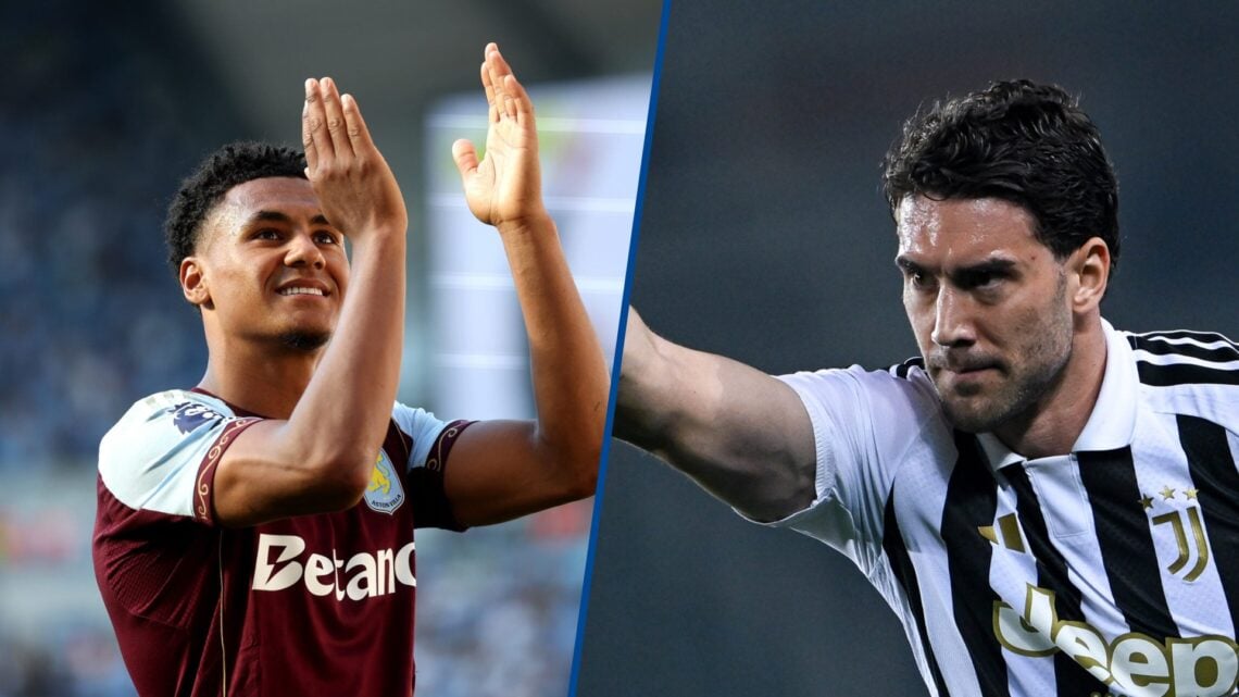 Split image - Ollie Watkins of Aston Villa applauds the fans and Dusan Vlahovic of Juventus celebrates